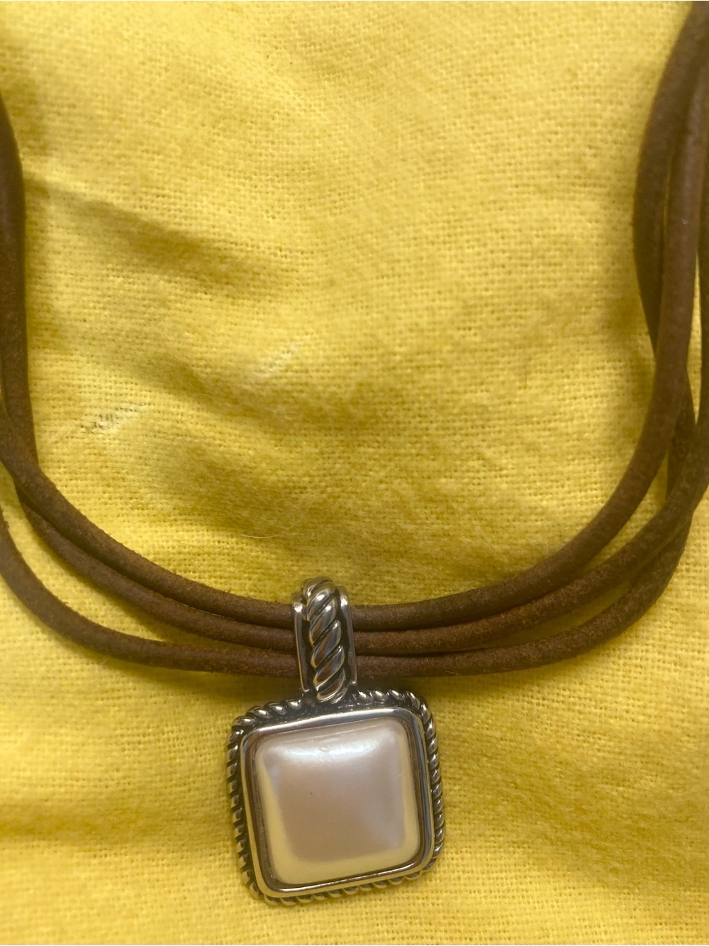 Vintage Carolee Women’s Square Faux Pearl Pendant Necklace on Brown Suede Cord - Picture 1 of 6